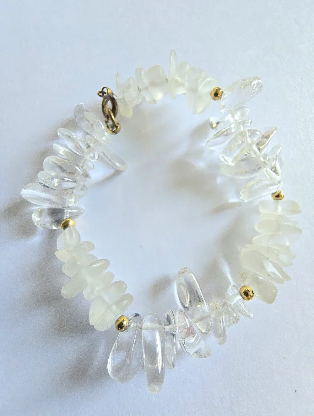 Bracelet clear and frosted beads nugget beaded gold tone boho bohemian